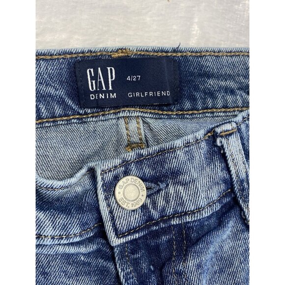 Gap Women's Girlfriend Mid Rise Skinny Jeans Size 27 4R Medium Wash Distressed - Picture 6 of 10
